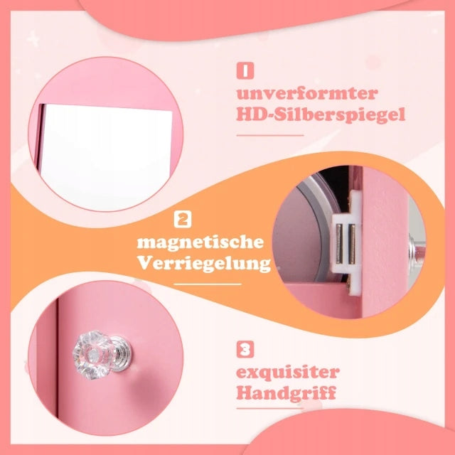 Children's Jewelry Cabinet with Mirror Rotating PINK for Princess Brand Costway