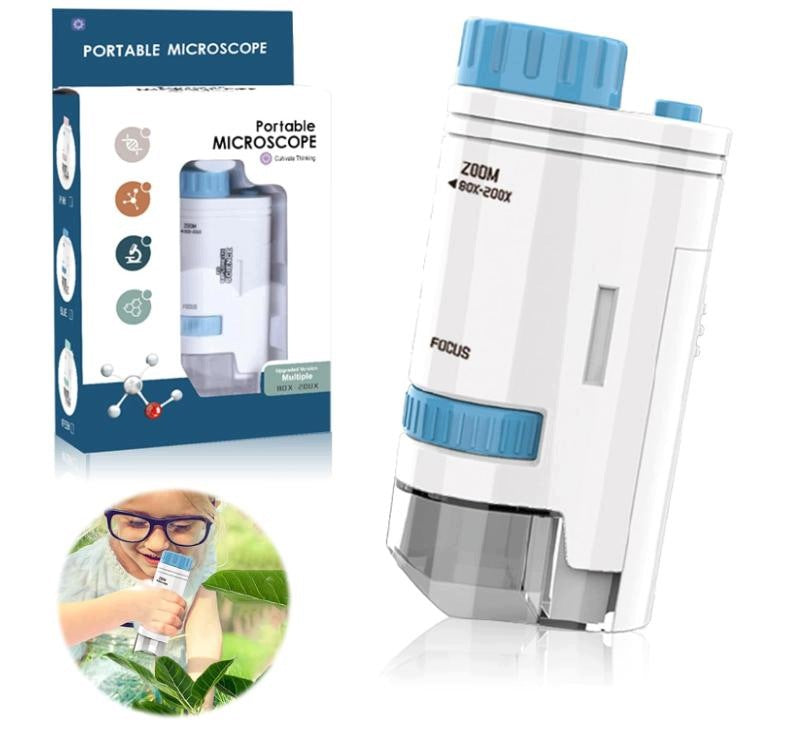 Children's Microscope 80-200x PORTABLE WITH LED FOR PHONE ABS BLUE Packaging status original