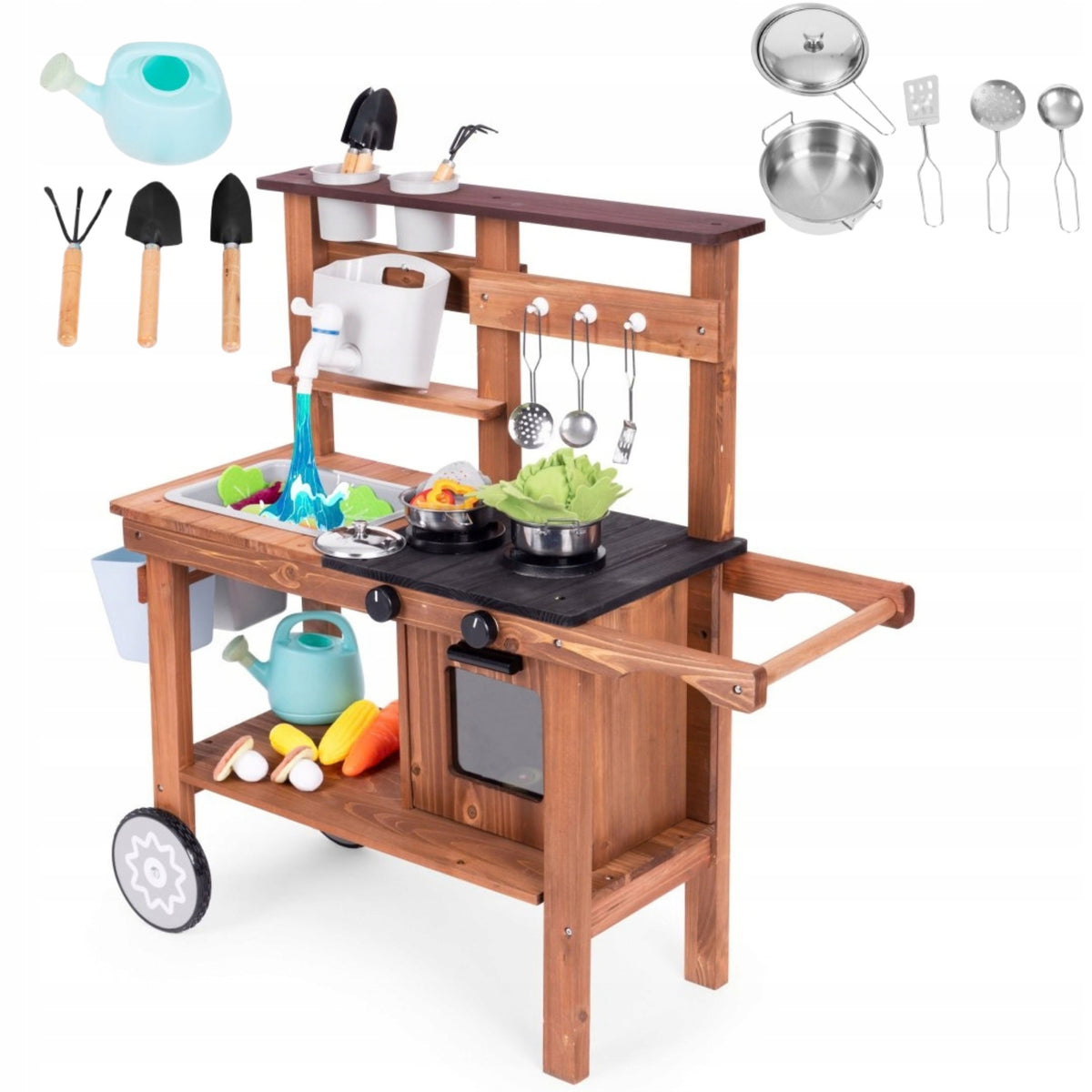 Children's Mud Kitchen Fir Wood Water Tank Faucet Accessories 10