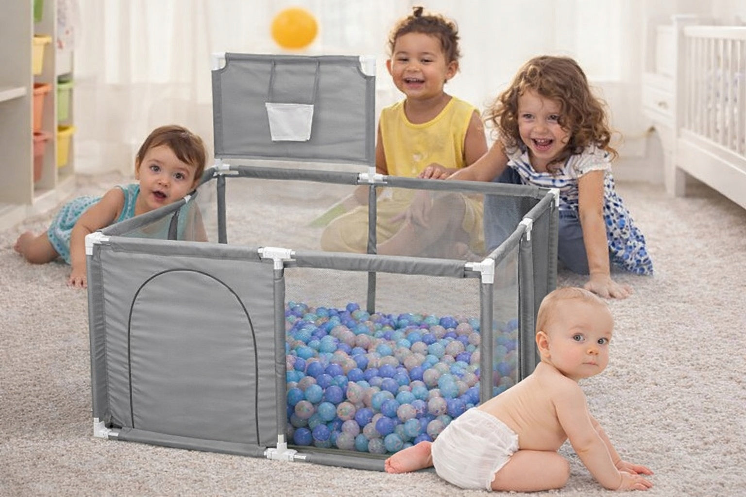 Children's Playpen Dry Pool Square Grey with Basket 125x125 cm I155 Manufacturer code I155