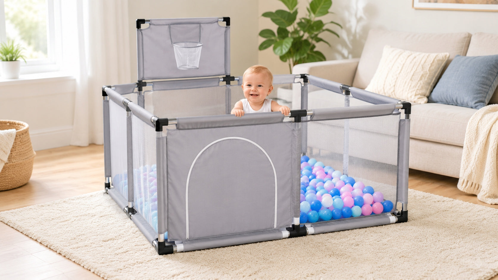 Children's Playpen Dry Pool with Balls 126x126 Square Toys Basketball Packaging status original