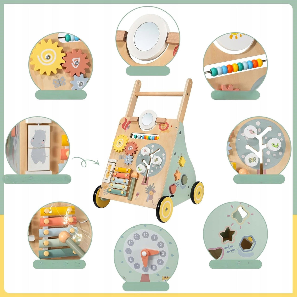 Children's Pusher Wooden Walking Learning Trolley Itslife Educational 8in1 Packaging status original