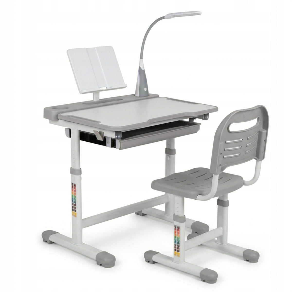 Children's School Desk Adjustable With Chair LED Light USB Grey Packaging status original