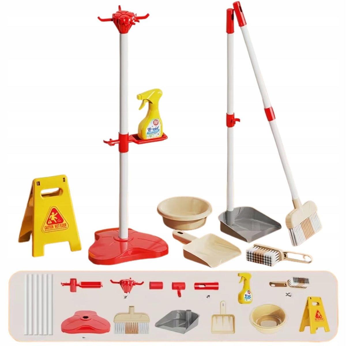 Children's Set 8 Cleaning Elements Brush Mop Basin Toys