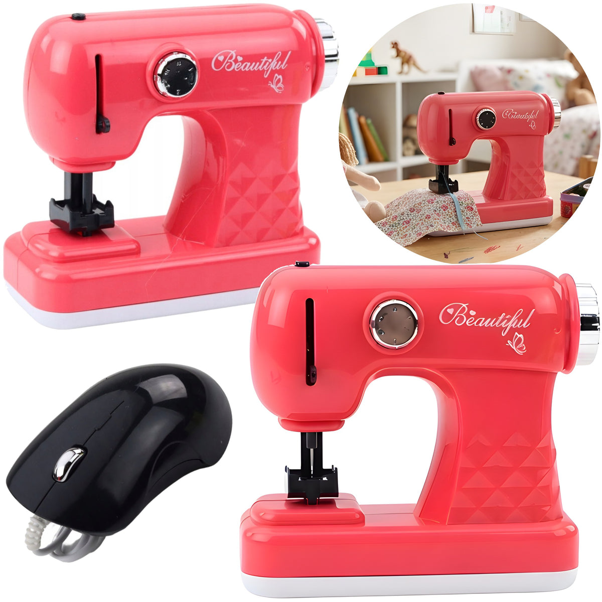 Children's Sewing Machine Toy Mouse Light Sound 14 cm Pink