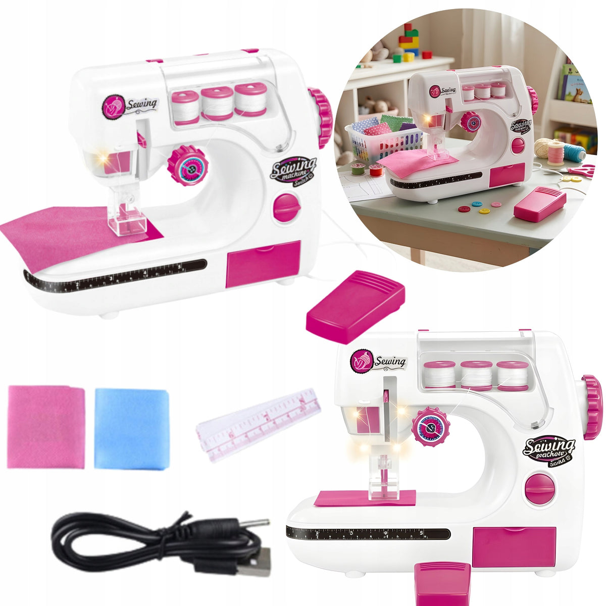 Children's Sewing Machine Toy Pedal LED Accessories White and Purple