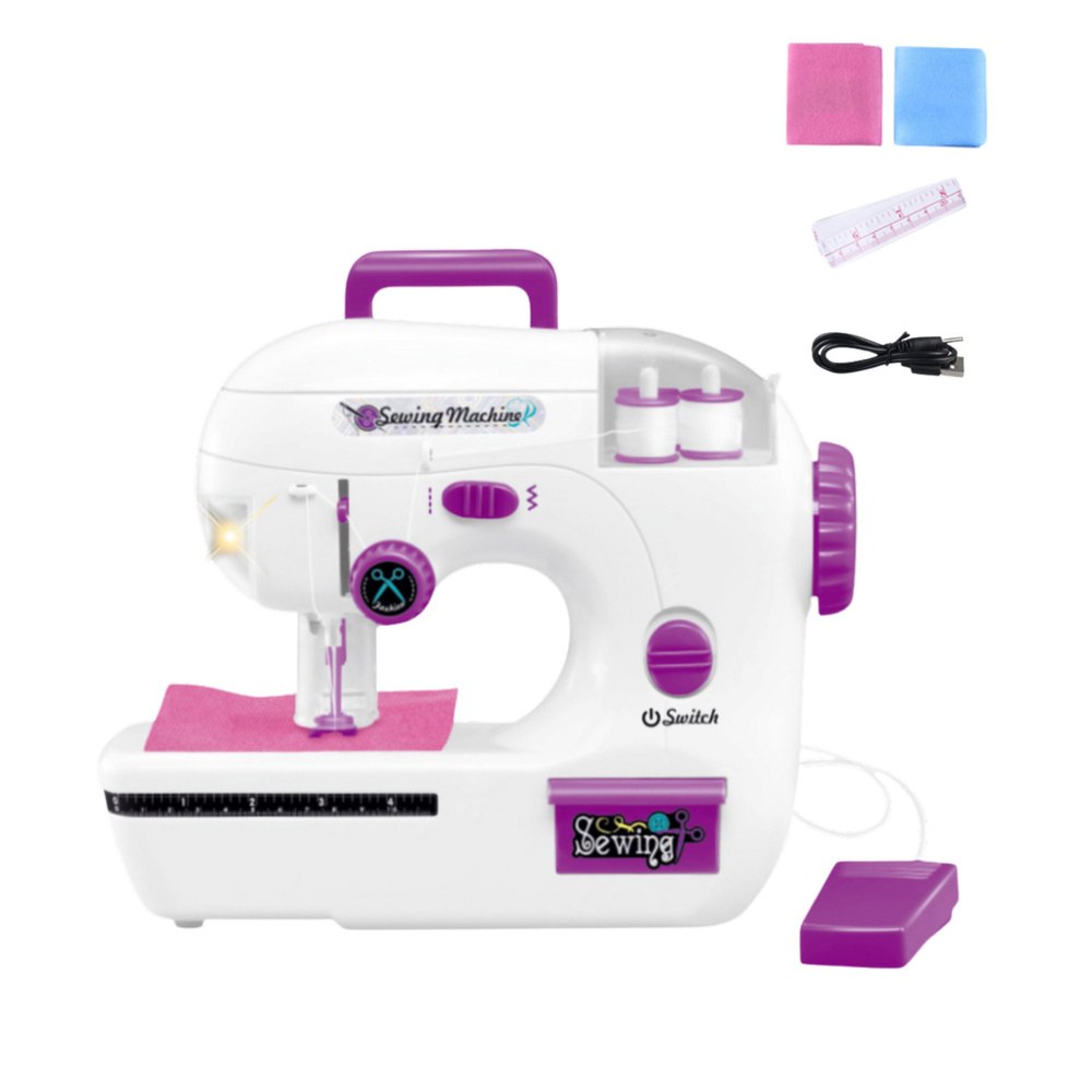 Children's Sewing Machine White Purple + Thread Material Light Sound Packaging status original