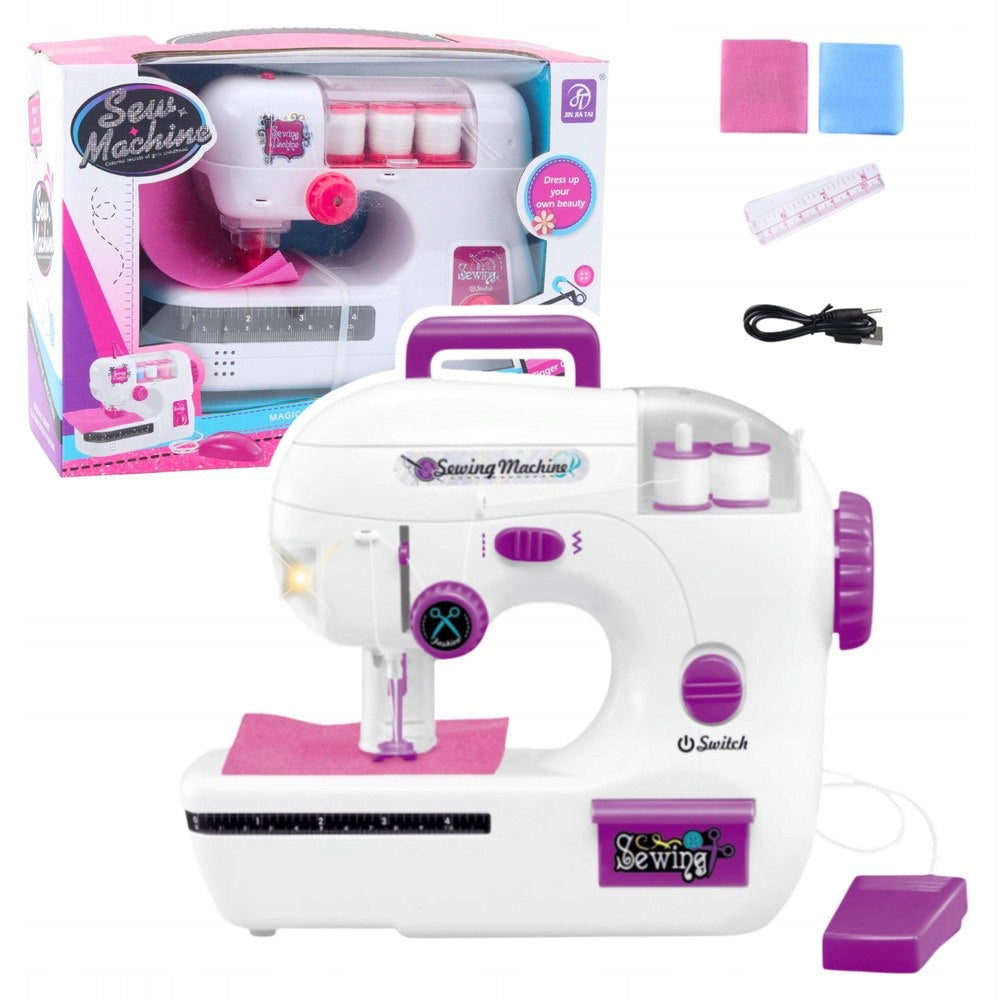 Children's Sewing Machine White Purple + Thread Material Light Sound