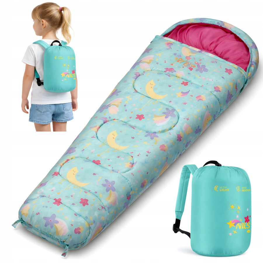 Children's Sleeping Bag Hiking Camping Mummy With Backpack 170 x 60 cm STARS Packaging status original