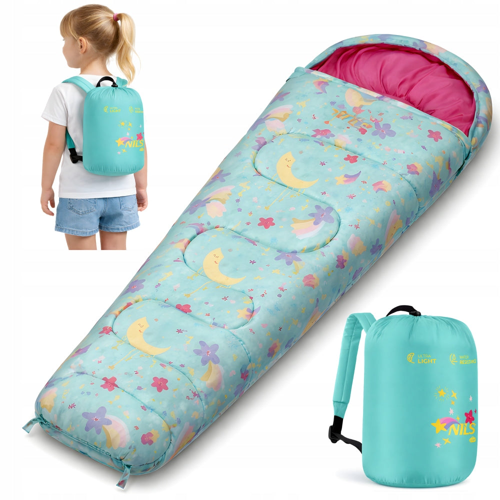 Children's Sleeping Bag Hiking Camping Mummy With Backpack 170 x 60 cm STARS