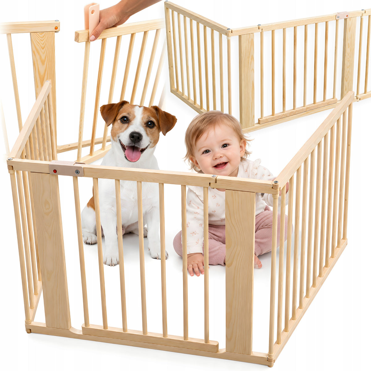 Children's Stair Goal Wooden Modular Barrier with Gate up to 228 cm