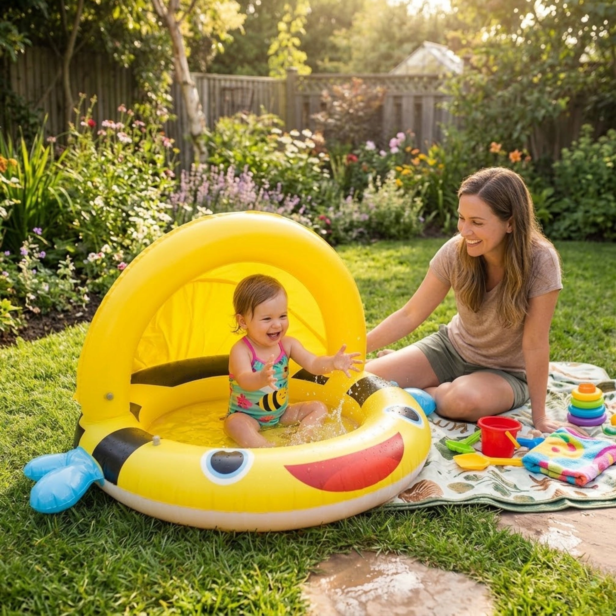 Children's Swimming Pool With Canopy 125 Cm Inflatable Shower Tray Jilong Brand Jilong