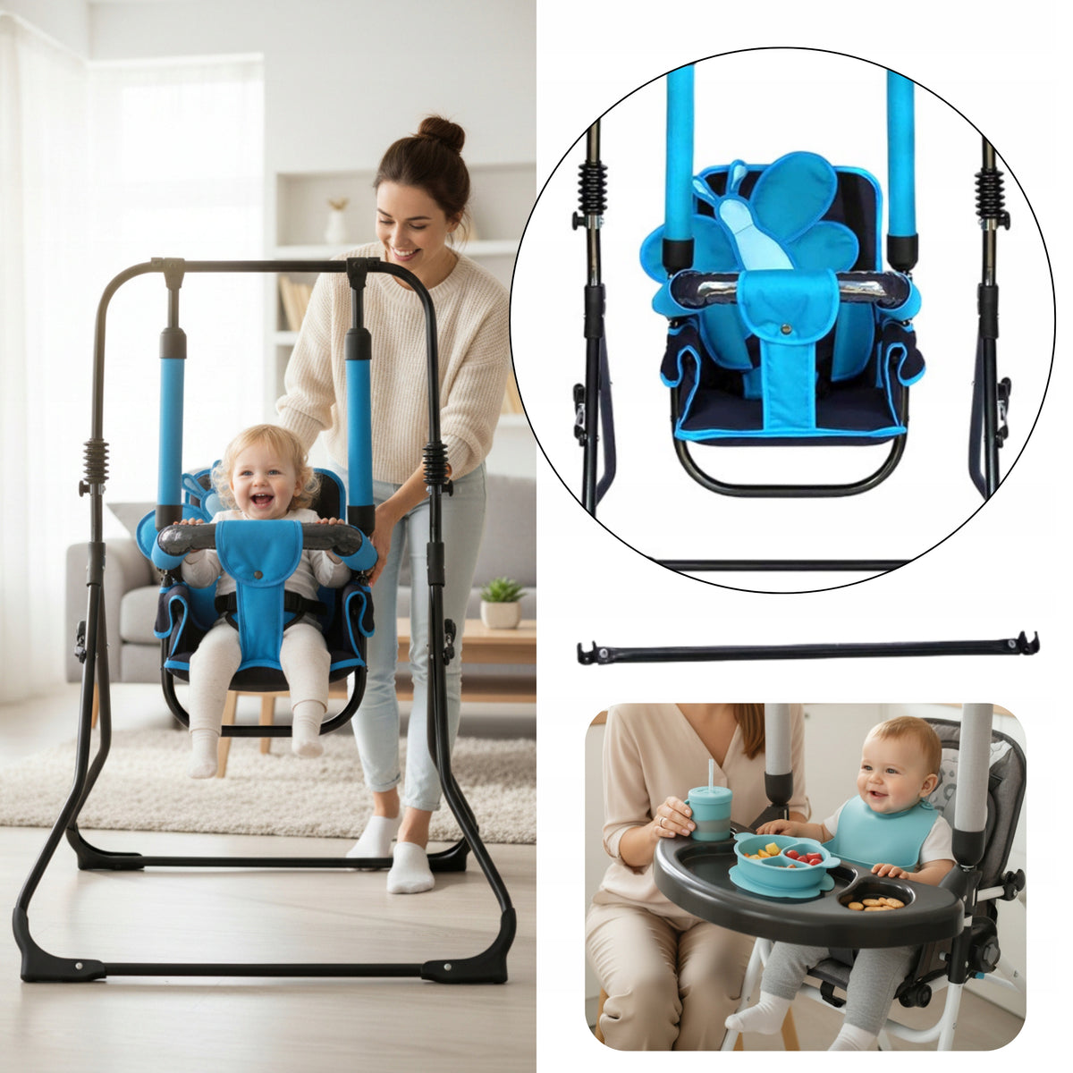 Children's Swing Standing Large Safe Stable with 4-in-1 Belt Tray