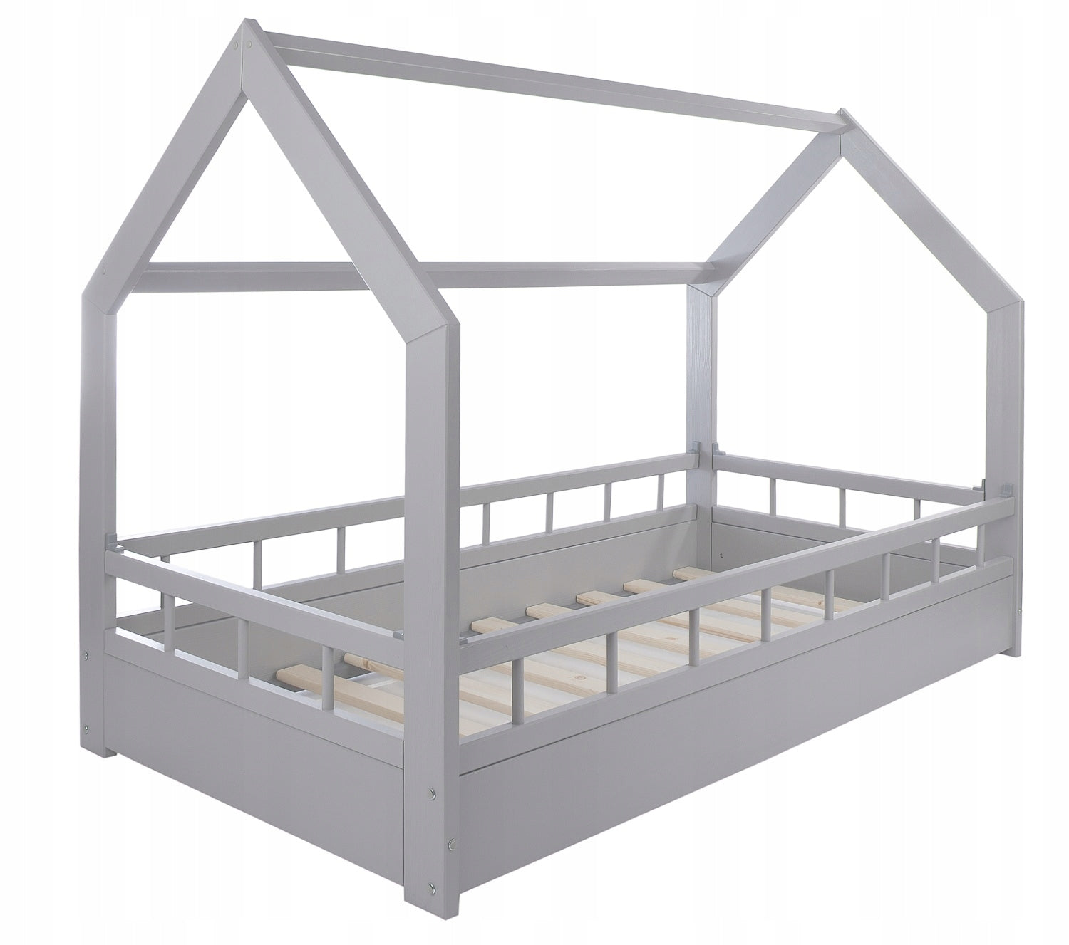 Children's bed wooden cottage with barriers 160x80 cm grey Manufacturer code 27501/9