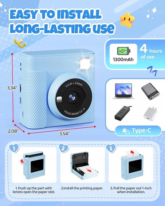 Children's camera with memory card and printing paper TIATUA blue Packaging status original