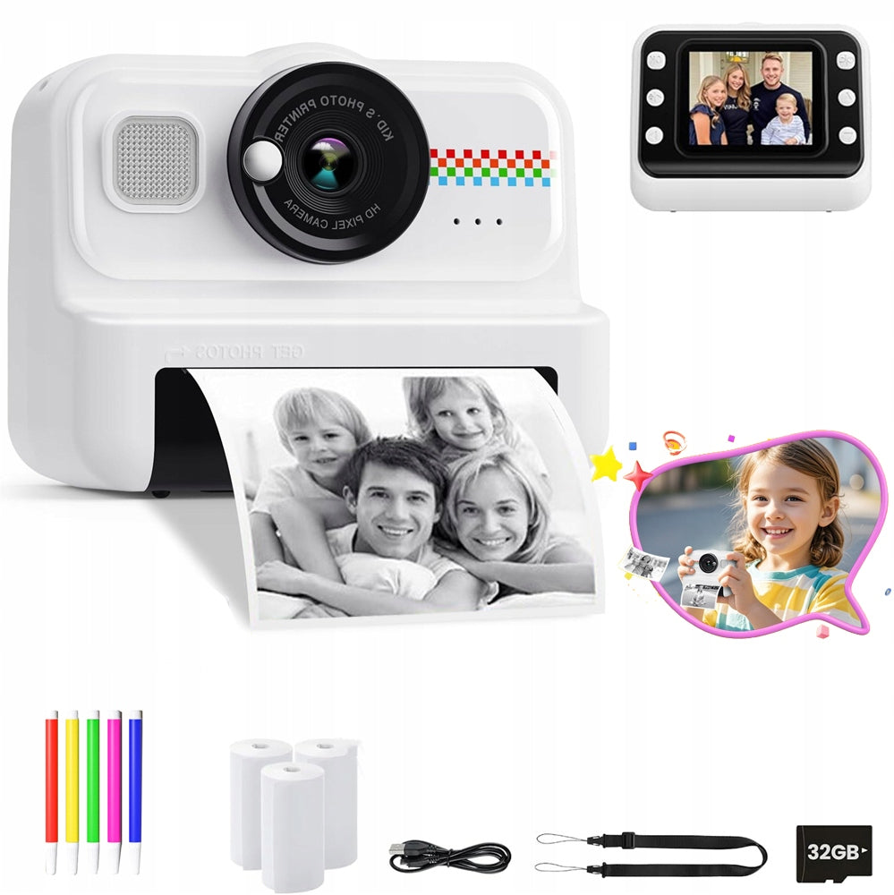 Children's digital instant camera 1080P HD with printer + 32GB card
