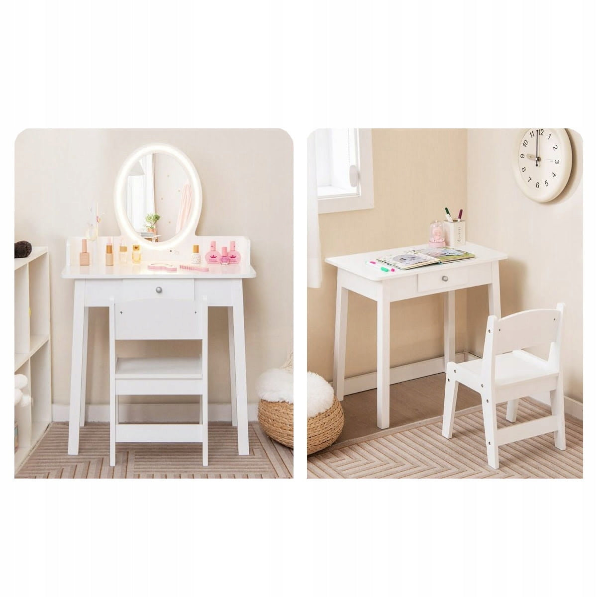 Children's dressing table 2in1 with LED + Highchair Kid's age 3＋ years
