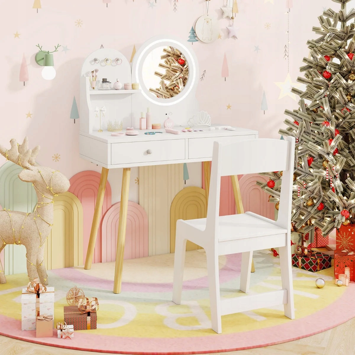 Children's dressing table with lighting and chair white Kid's age 3＋ years
