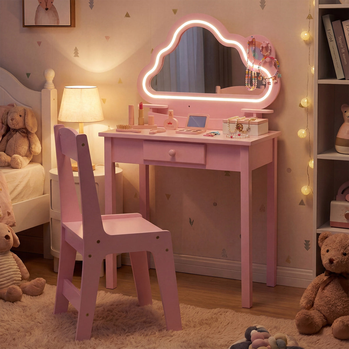 Children's dressing table with lighting and cloud-shaped mirror Kid's age 3＋ years