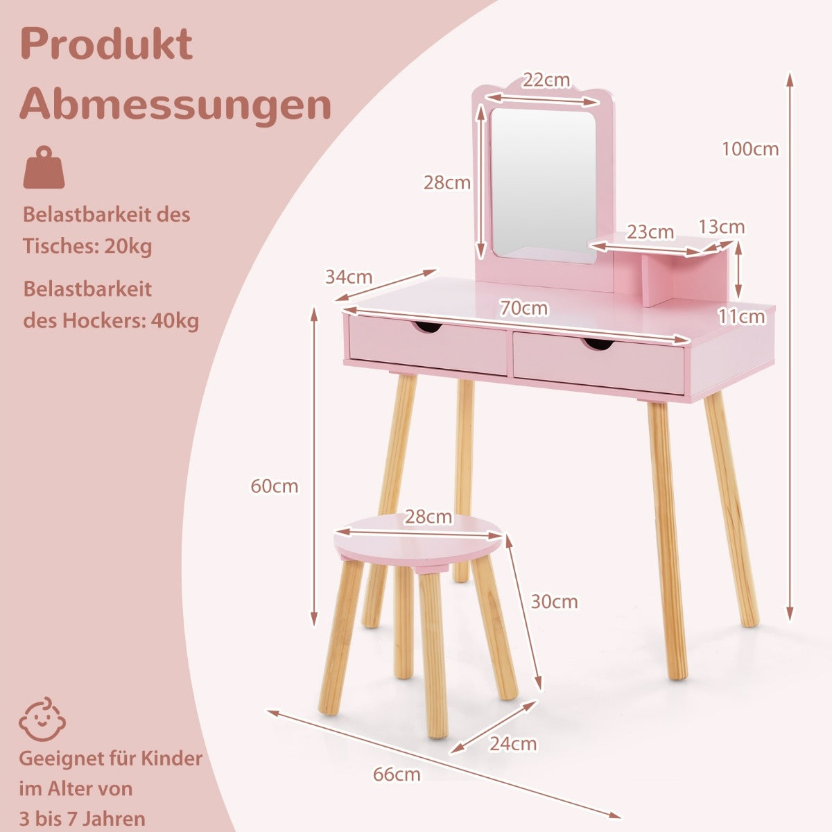 Children's dressing table with stool pink Manufacturer code HY10088PI