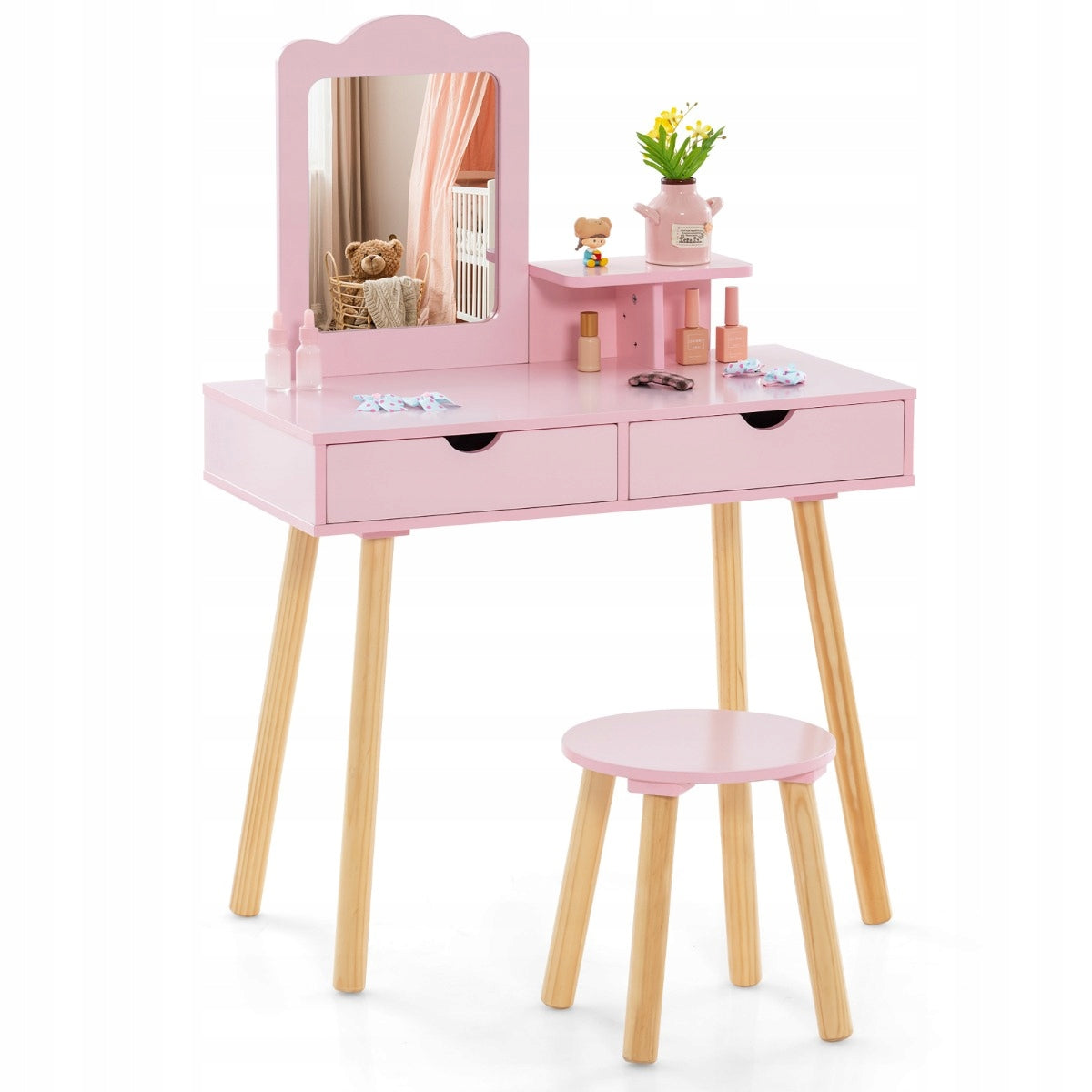Children's dressing table with stool pink