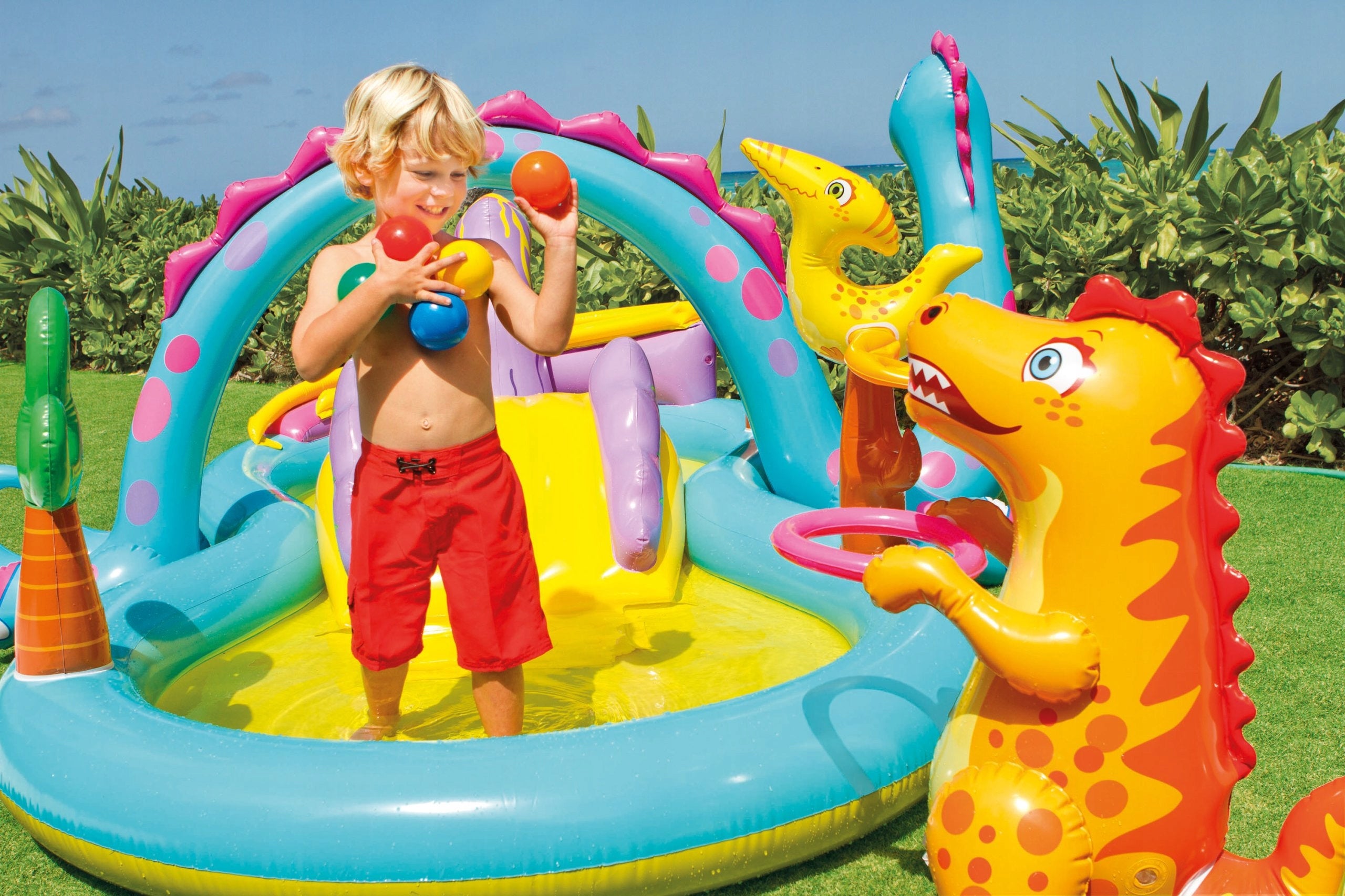 Children's inflatable pool with slide DINO playground Children's pool Height 112 cm