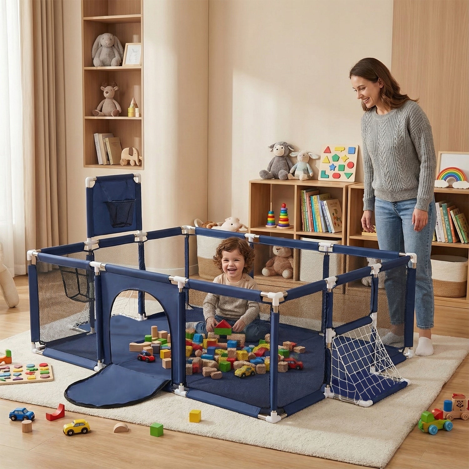 Children's playpen Field Basket Goals Square Toys BO-100X navy blue without balls