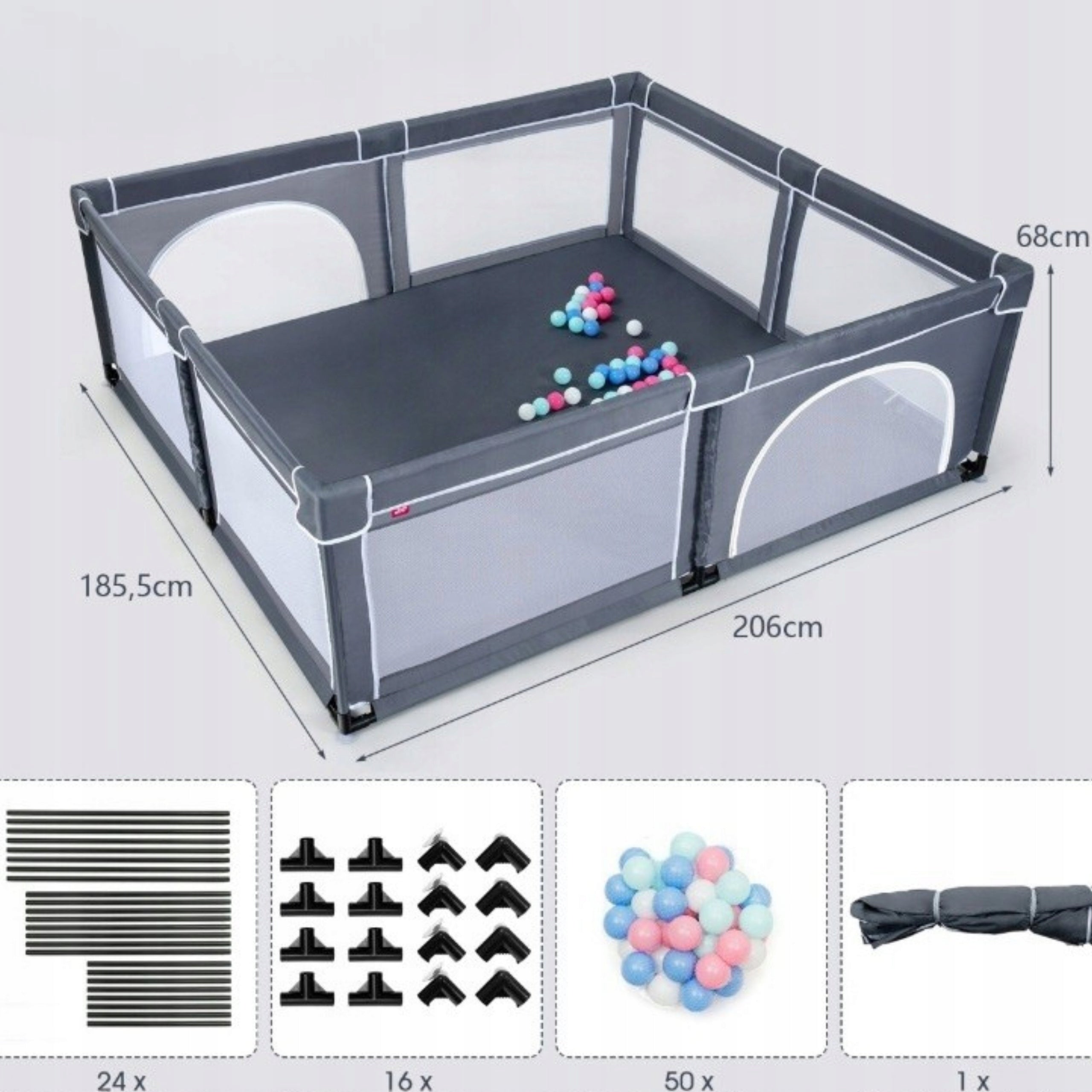 Children's playpen XXL Dry Pool 206x185cm Large Square Toys + 50 Balls Manufacturer code Kojec dla Dziecka XXL Suchy Basen 206x185cm