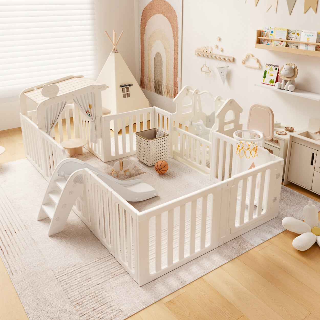 Children's playpen modular folding SWING + SLIDE + HOUSE