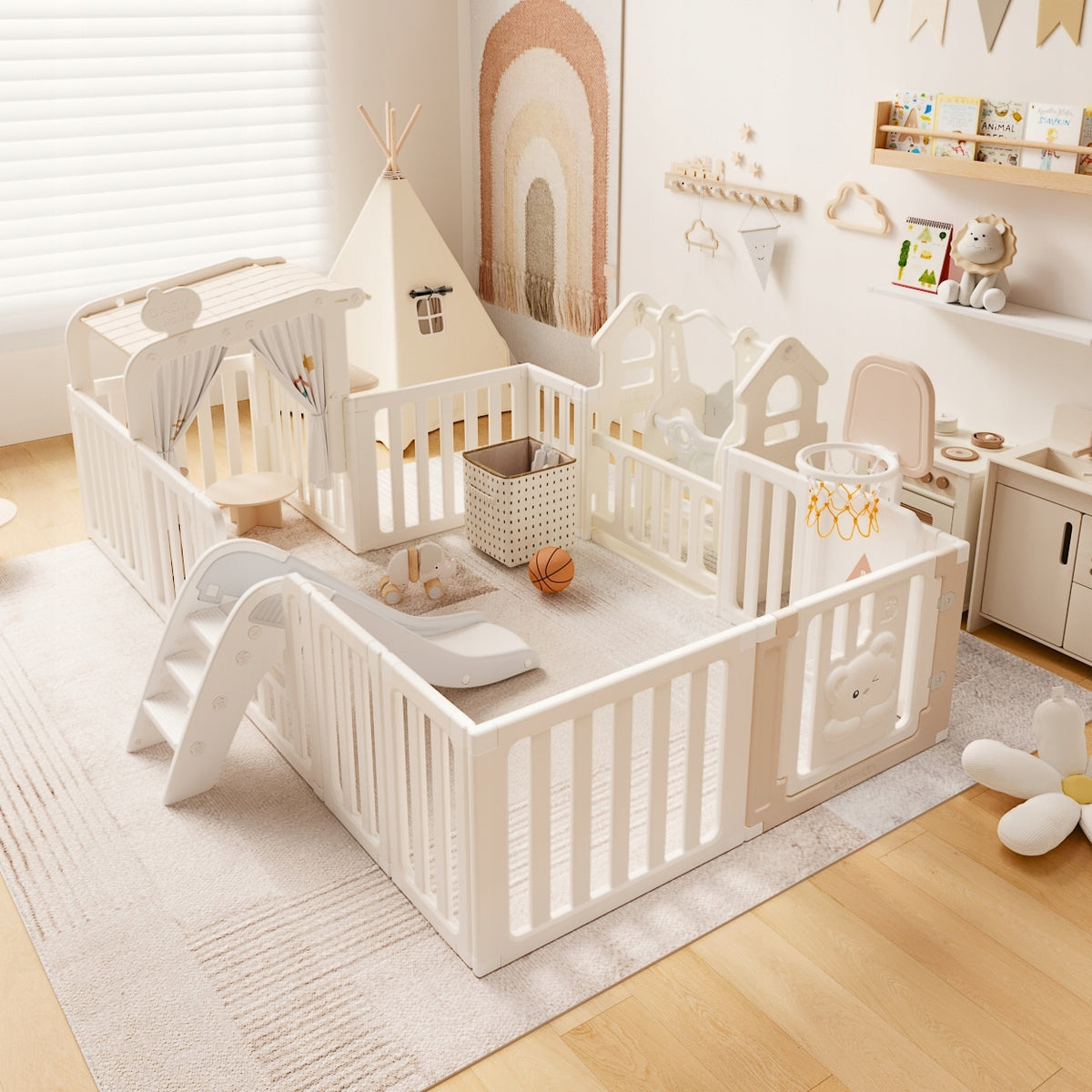 Children's playpen modular folding SWING + SLIDE + HOUSE