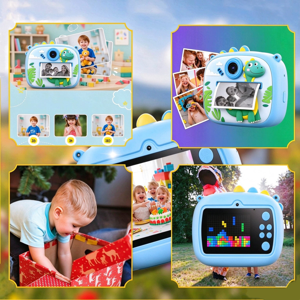 Children's printing camera GALAXIA blue dinosaur + 2 rolls Packaging status original