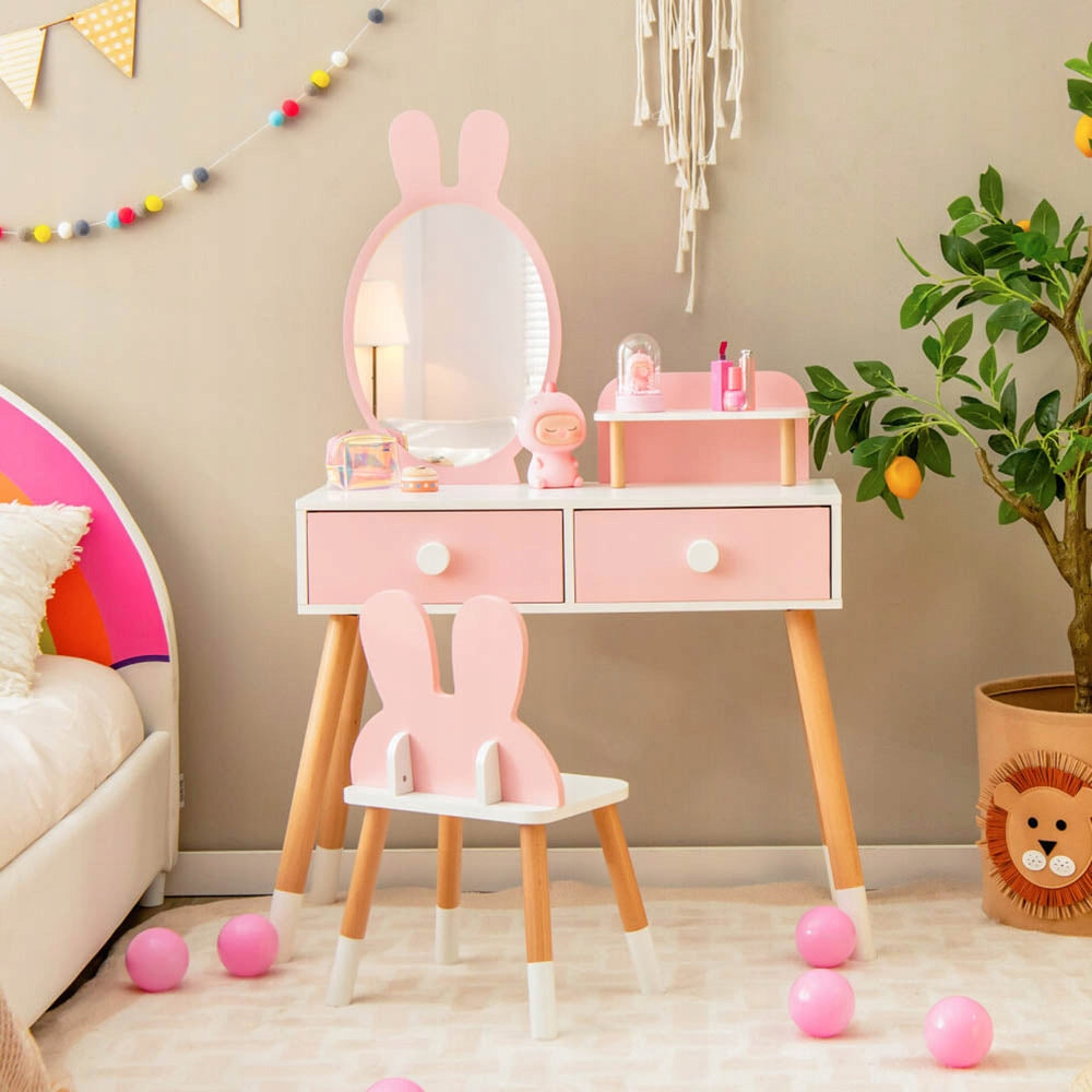 Children's toy dressing table rabbit with mirror chair wood white and pink Manufacturer code HOP1001563