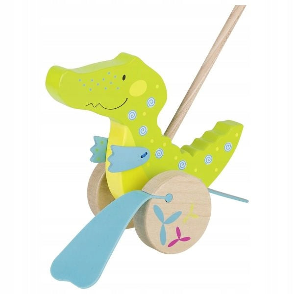 Children's toys Wooden Crocodile for pushing on stick Goki Color green