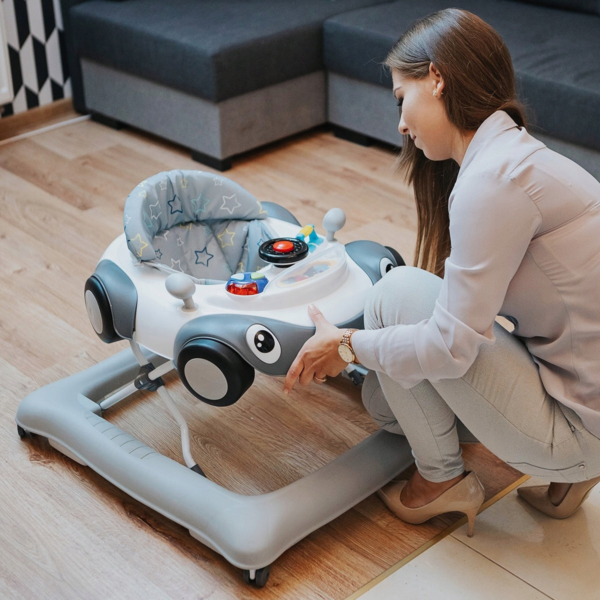 Children's walker CARS GREY interactive steering wheel panel folding light Brand 4baby
