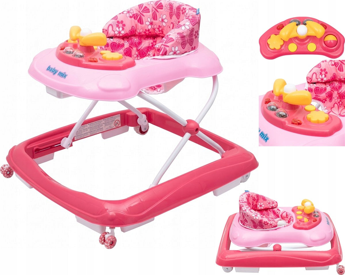 Children's walker with steering wheel and wheels Baby Mix | Dark Pink