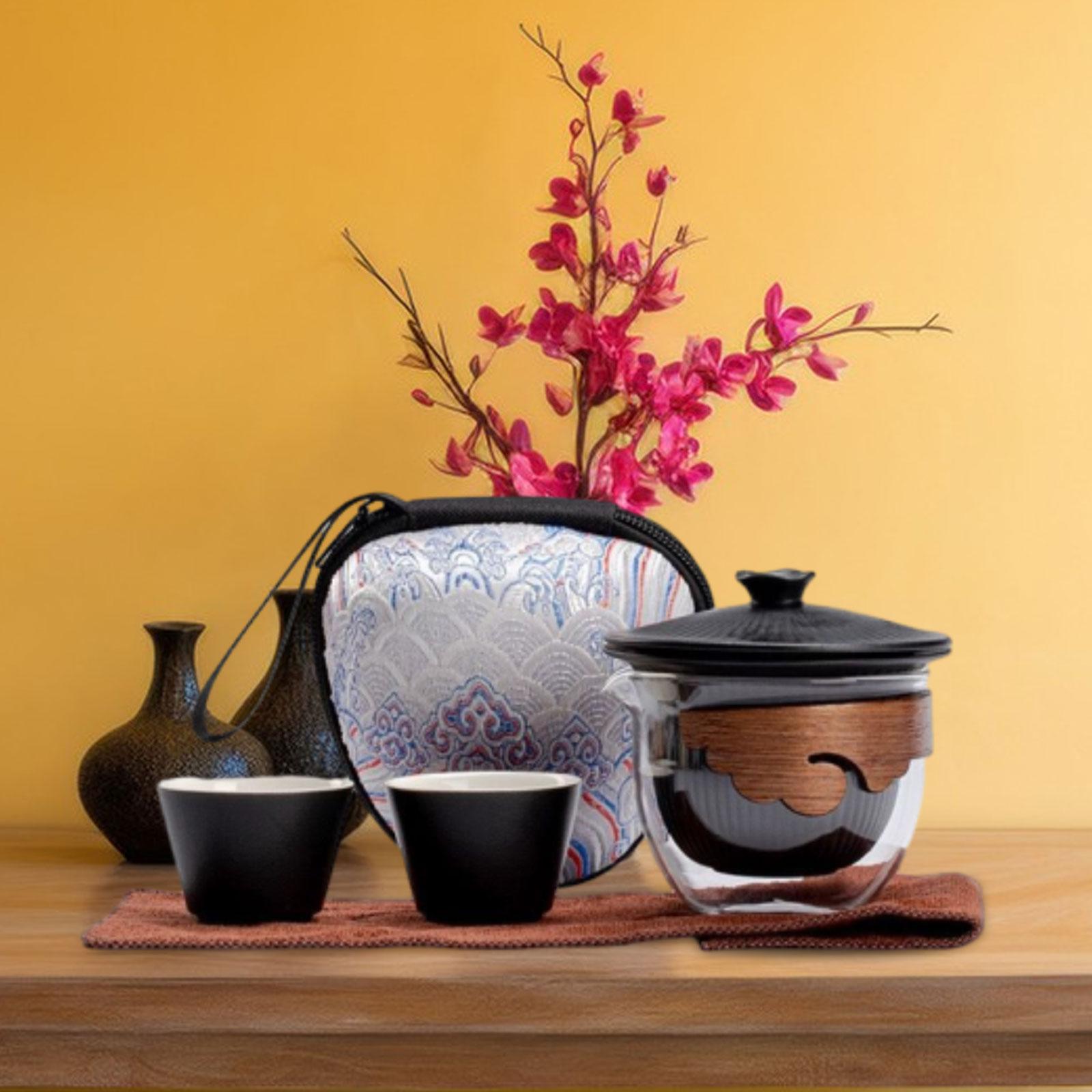 Chinese Tea Set with Carrying Case, Kung Fu Teapot, Tea Pot And Cup black