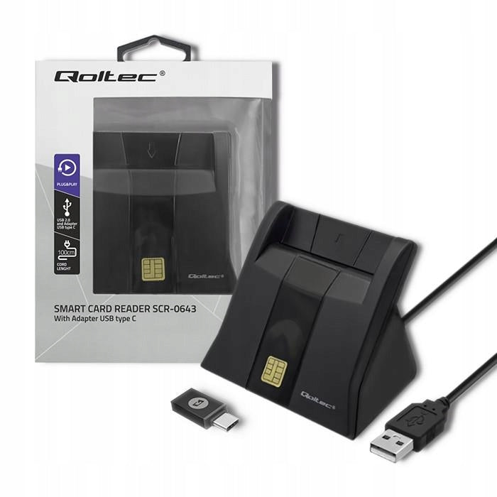 Chip card reader ID Qoltec SCR-0643 | USB 2.0 + USB-C adapter Packaging status original