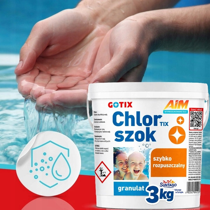 Chlorine Shock for Swimming Pool Jacuzzi SPA Chlorine Shock Granules Chemistry for Swimming Pool - 3KG Manufacturer code Chlor Szok do Basenu 3kg