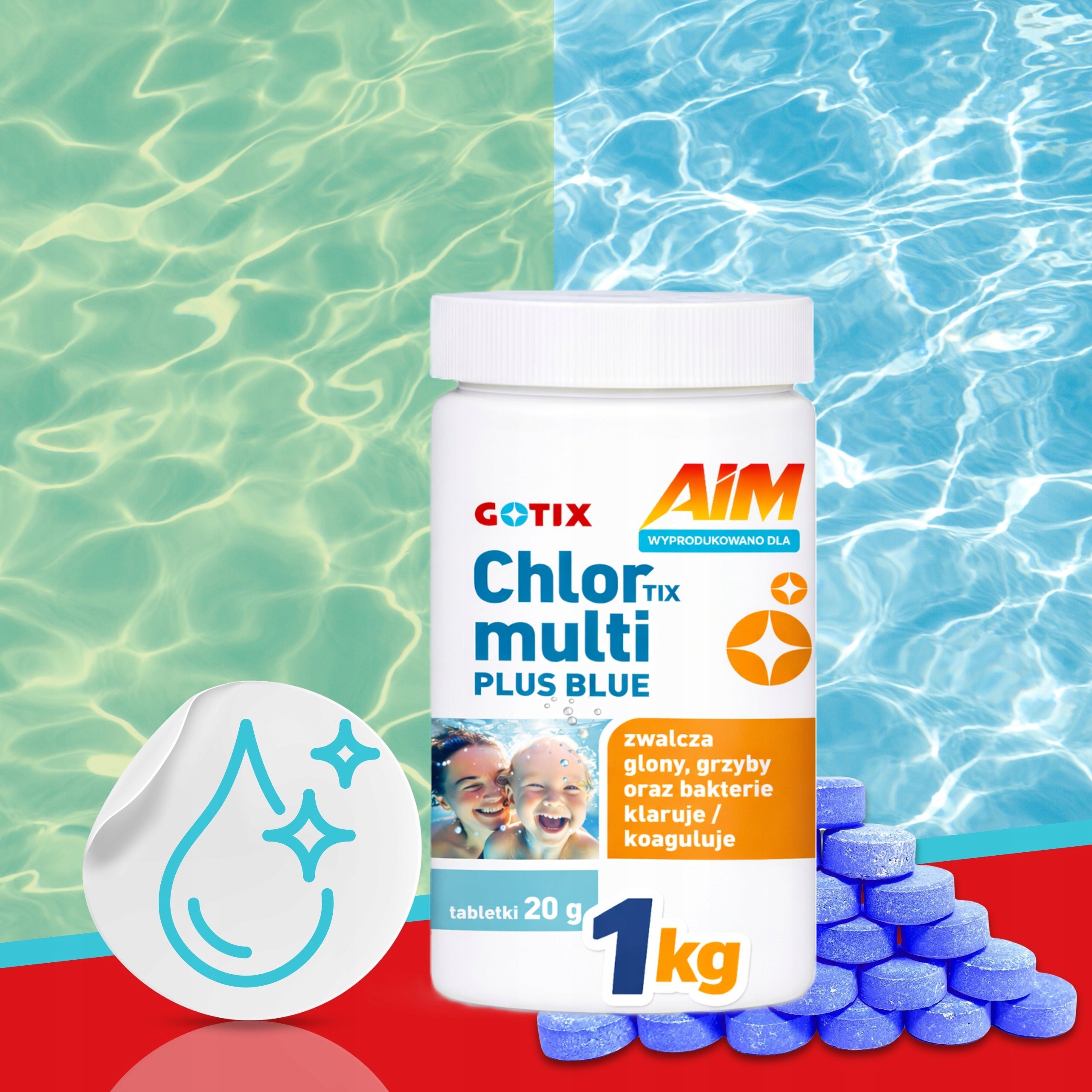 Chlorine for Swimming Pool Jacuzzi SPA Tablets Blue Water Chemistry for Swimming Pool 1KG Volume 1 l