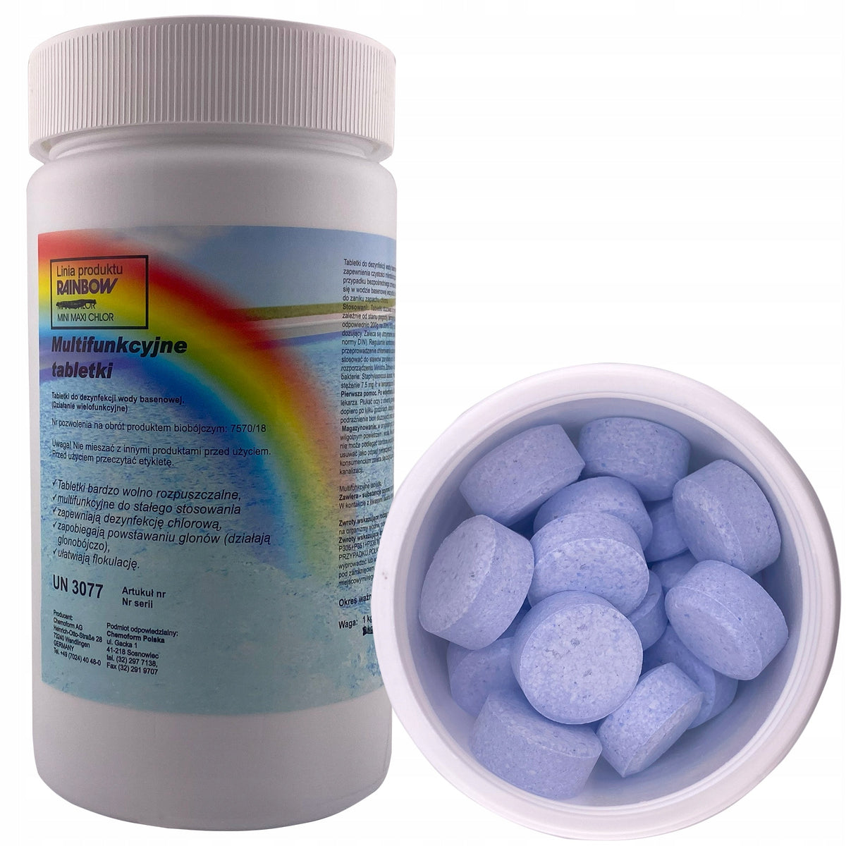 Chlorine for swimming pool in tablets RAINBOW MINI MAXI Chlorine for Jacuzzi