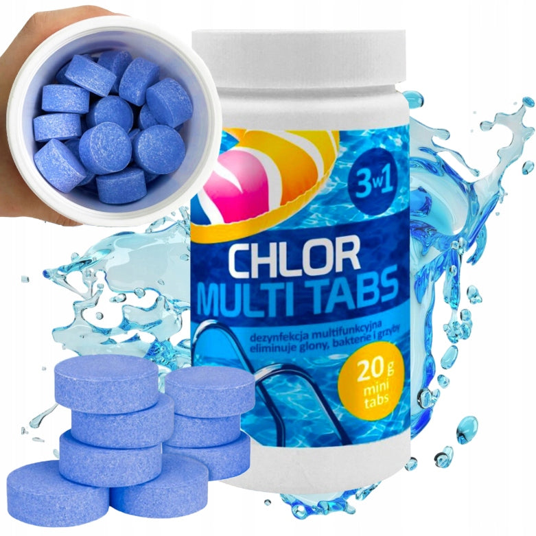 Chlorine for swimming pool multi tablets GAMIX 3in1 spa chemistry 1kg 50x 20g +GLOVES Manufacturer code CHLOR MULTI TABS 50X20G + PORADNIK