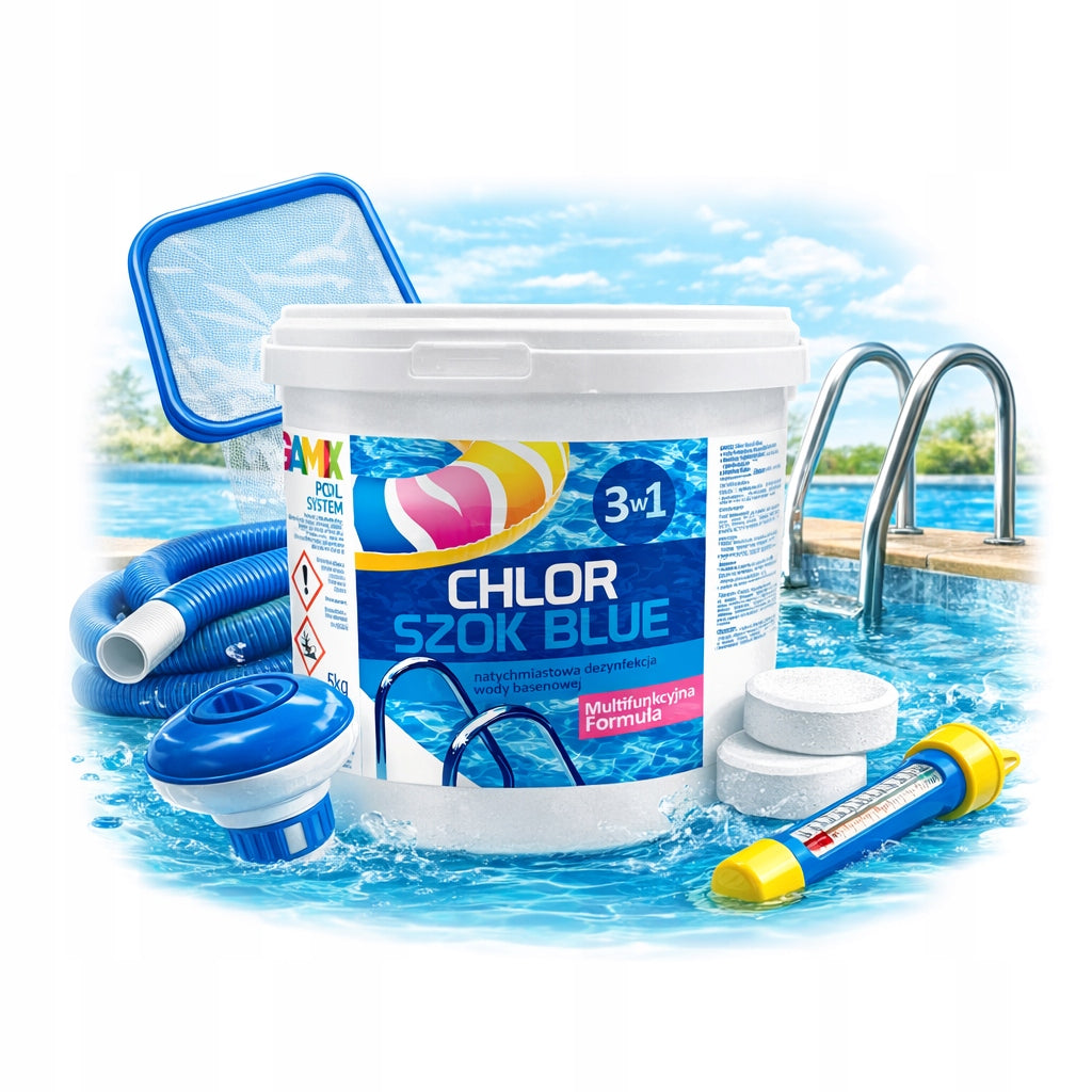 Chlorine shock blue for swimming pool quick disinfection jacuzzi 3kg9 Packaging status original