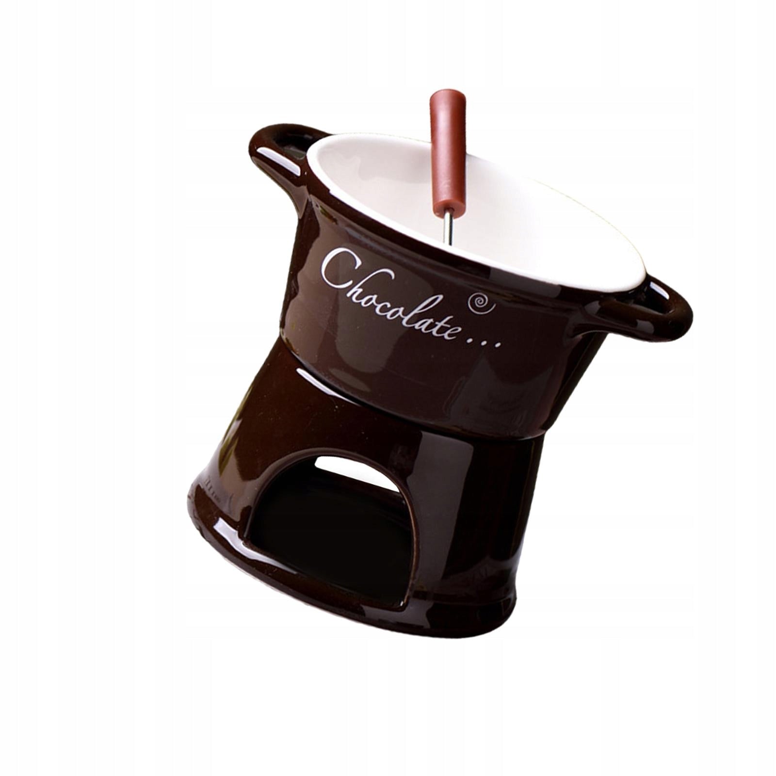 Chocolate Fondue Pot Ceramic Butter Warmer Set Porcelain Melting Pot Brown Packaging status no packaging