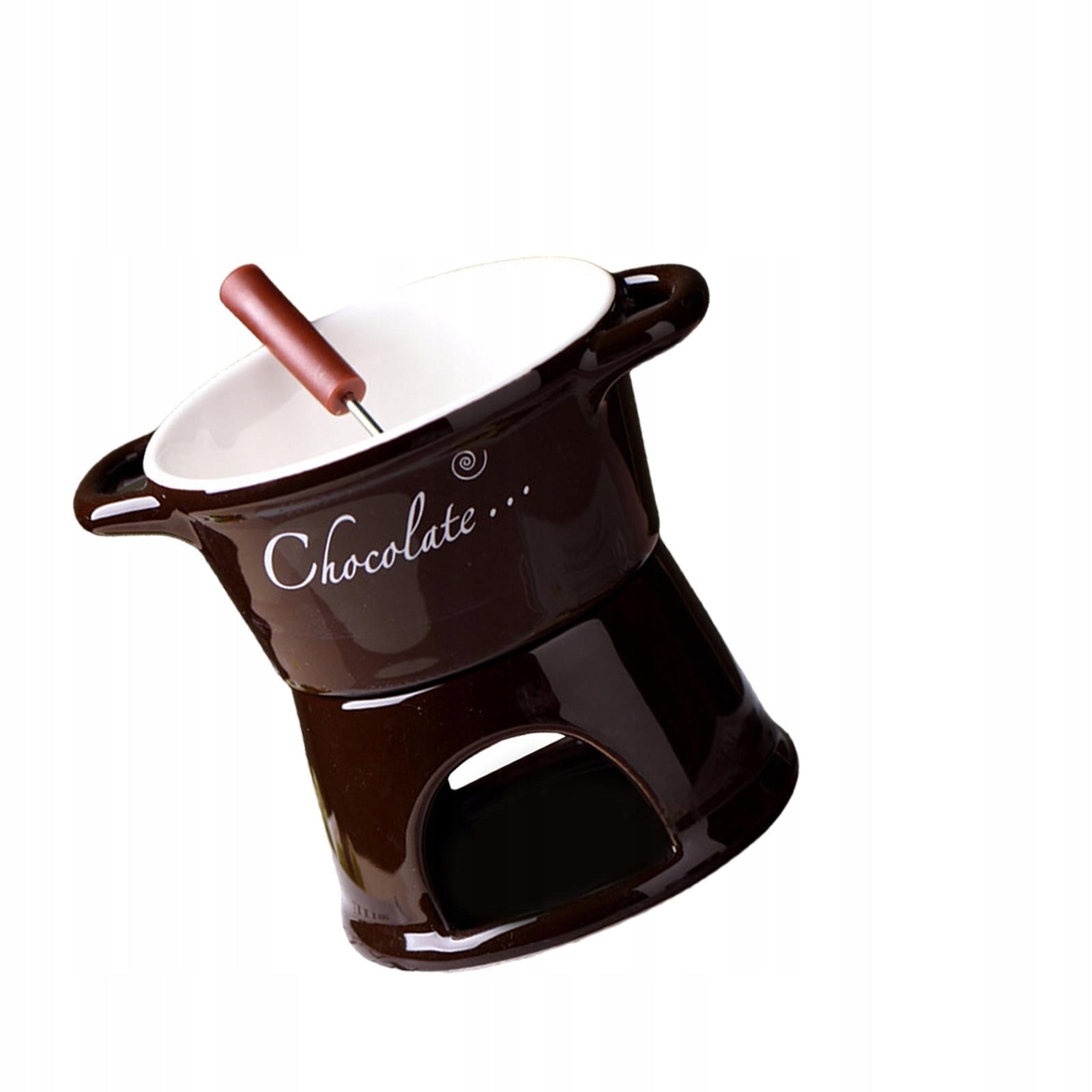 Chocolate Fondue Pot Ceramic Butter Warmer Set Porcelain Melting Pot Brown
