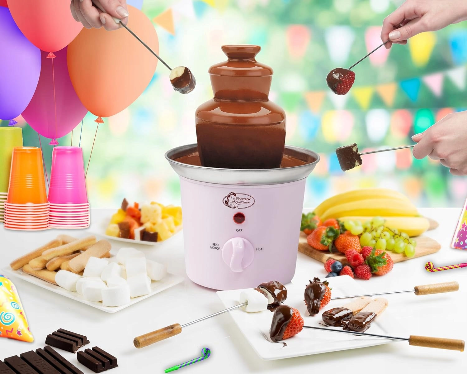 Chocolate fountain Bestron pink 60 W Dominant color pink