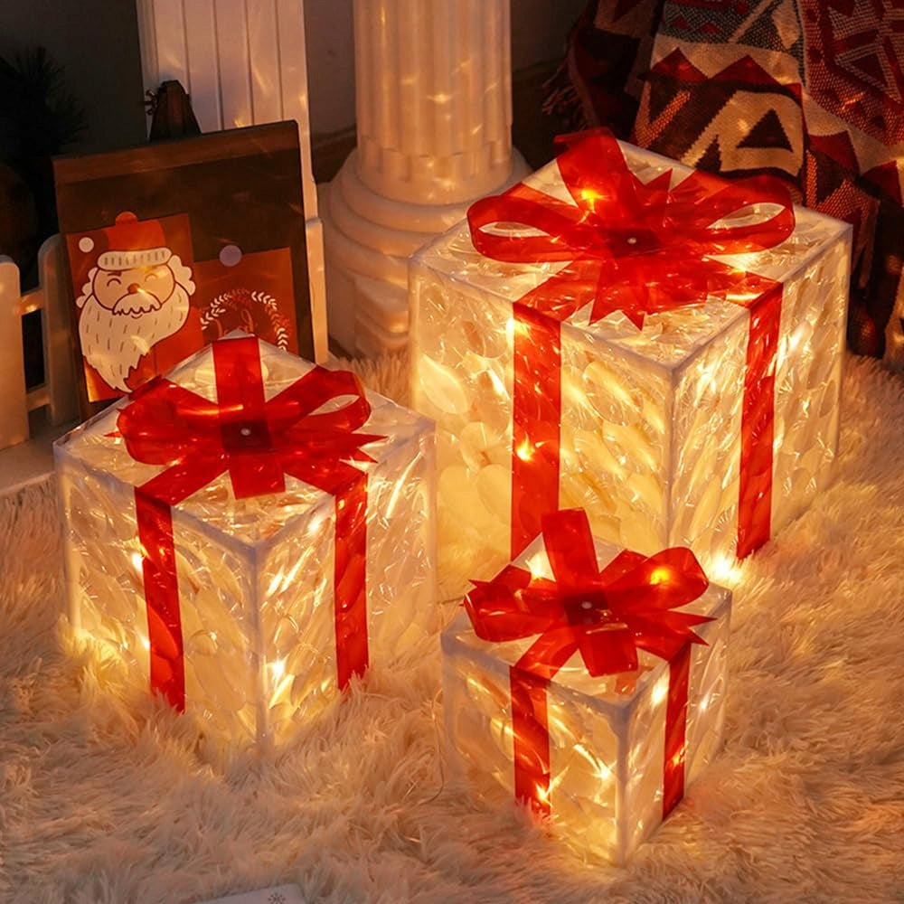 Christmas Boxes LED Gifts 3 Pcs Christmas Decoration Brand Bedee