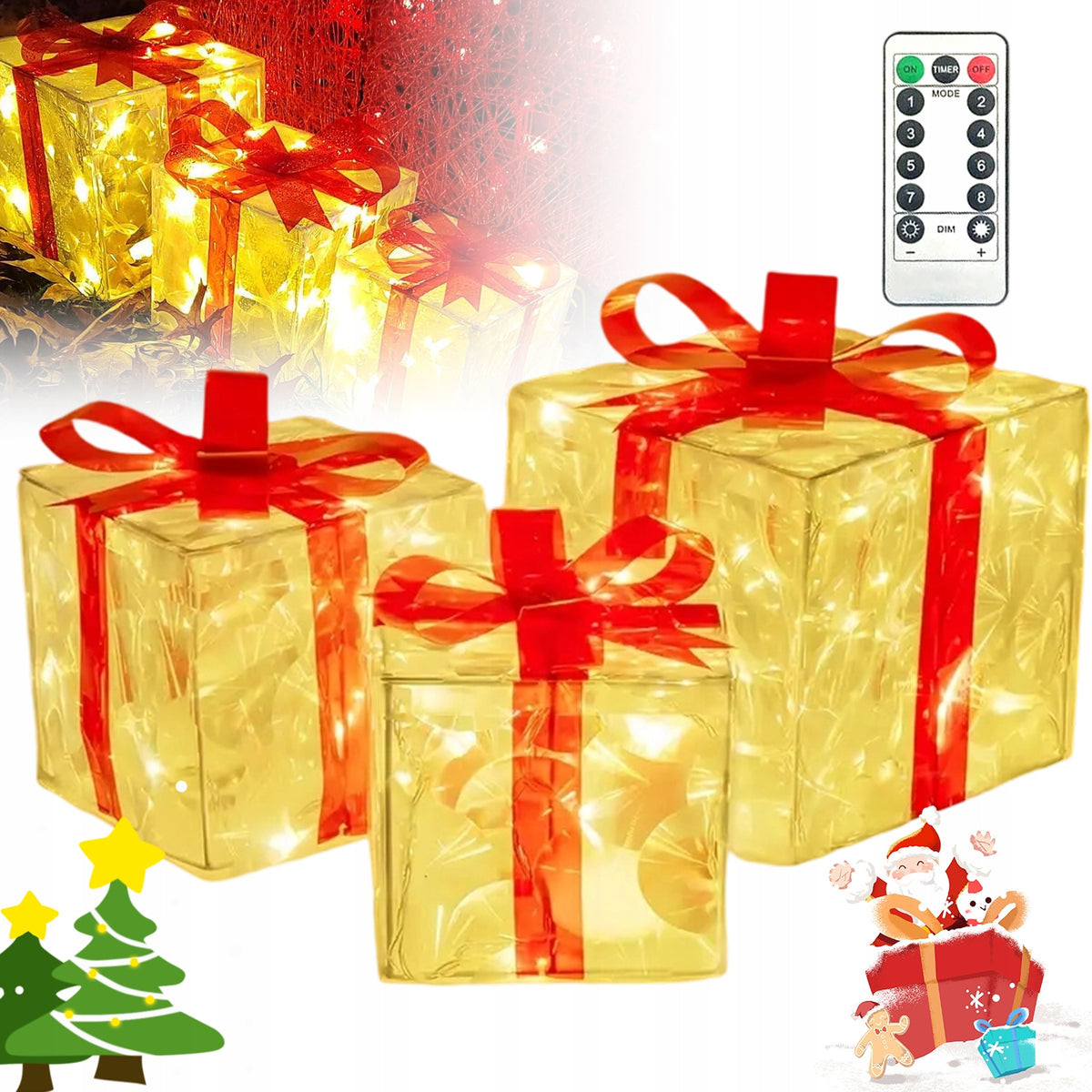 Christmas Boxes LED Gifts 3 Pcs Christmas Decoration