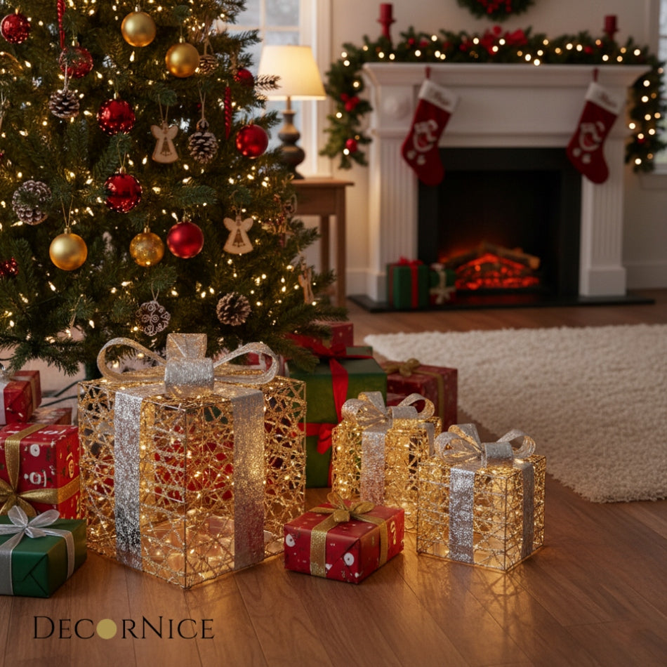 Christmas Decoration LED Boxes Gifts Set of 3 Under Choinke Brand Artpol