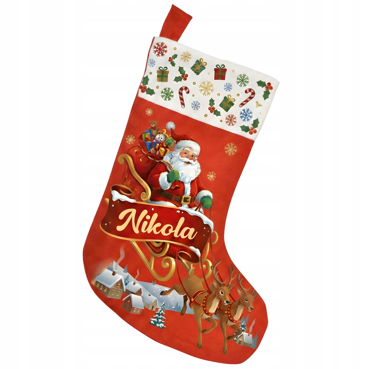 Christmas Fireplace Socks with Name for Gifts Name Santa's Sleigh