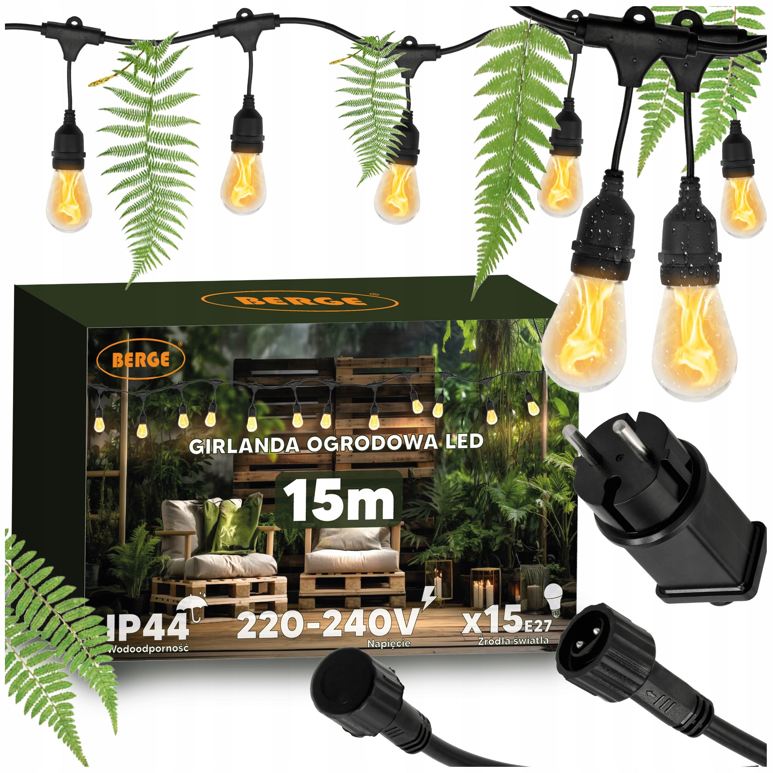 Christmas Garland Light Outdoor Lights 15m 15xLED Chain Fire Batteries included no